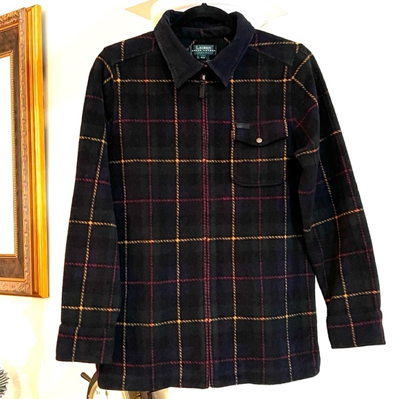 Ralph Lauren LRL plaid tartan fleece corduroy collar chore barn jacket full-zip - Picture 9 of 10